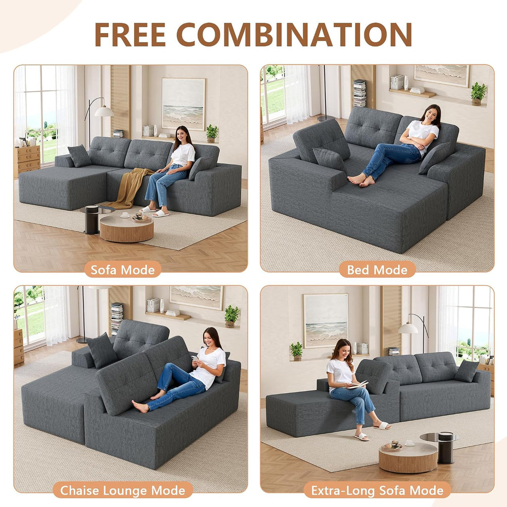 106" L-Shaped Modular Sectional Sofa, Boneless Cloud Couch