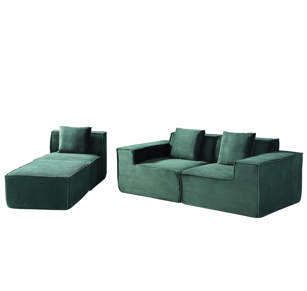CozyForm Sectional Sofa, 4-Seat, Ottoman, Dark Green