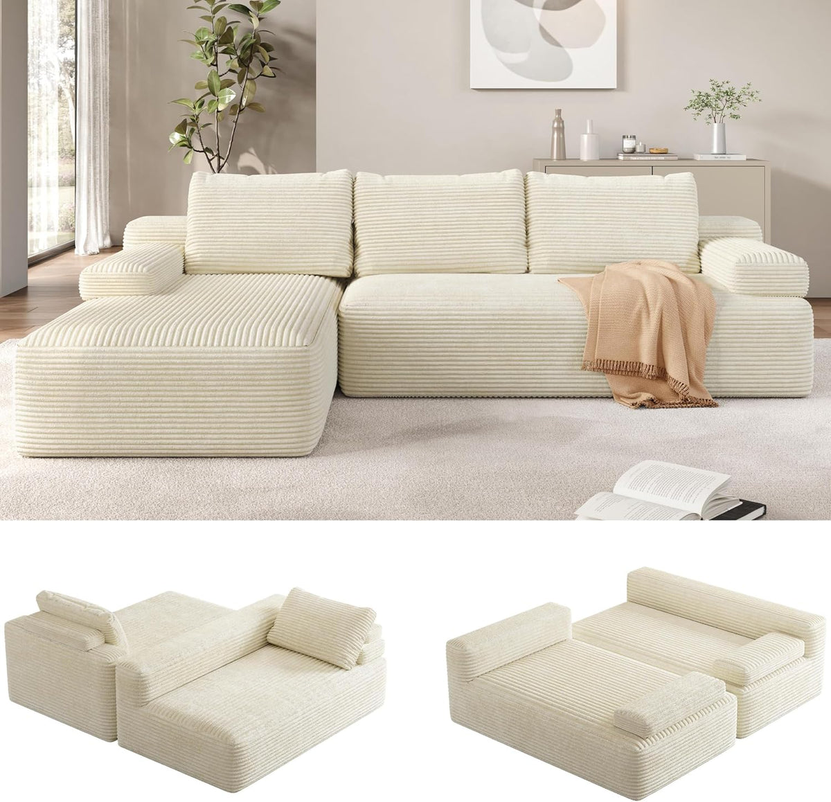 Terra Sectional with Chaise 110", 4-Seat, Beige