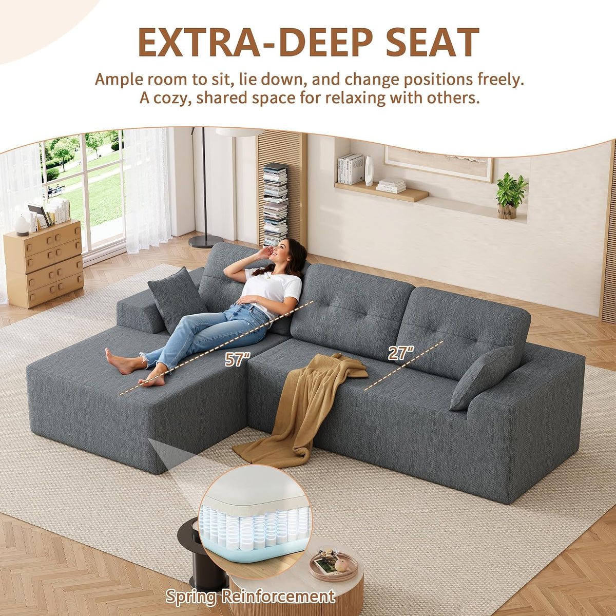 106" L-Shaped Modular Sectional Sofa, Boneless Cloud Couch