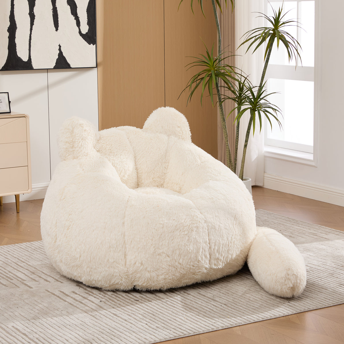 41.7" Cat-Shaped Faux Fur Bean Bag Chair with Tail Pillow, 1-Seat