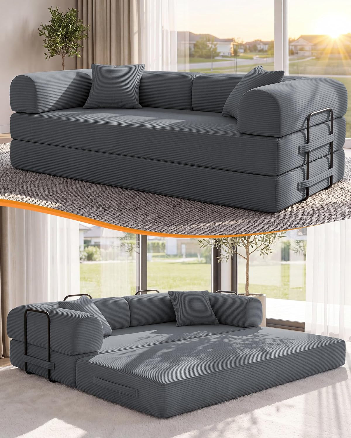 6-in-1 Convertible Futon Sofa Bed 79", 3-Seat