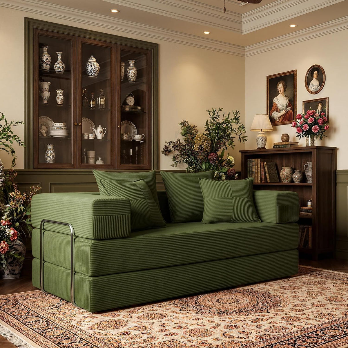 Drift High-Back Futon Sofa Bed, 3-Seat, Forest Green