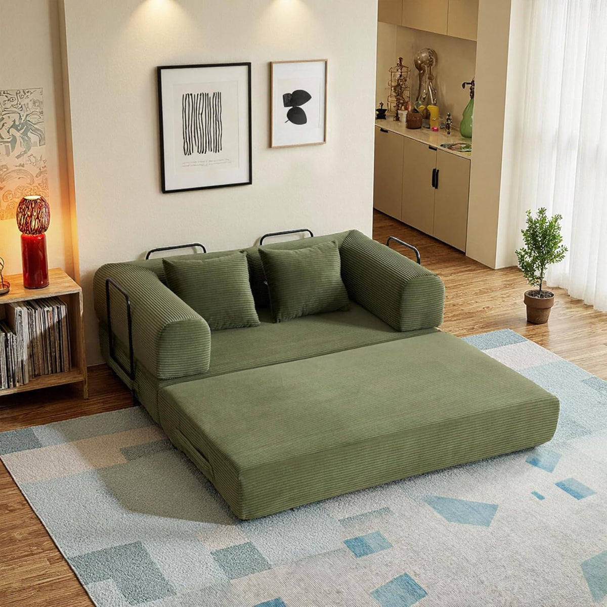 Fold Futon Sofa Bed 59", 2-Seat, Light Green