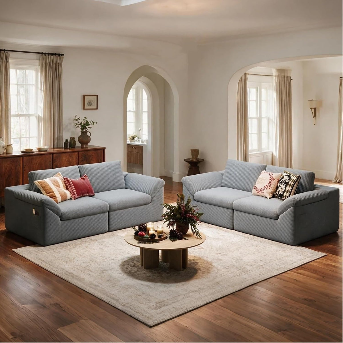 Modern Boneless Cloud Couch Set, Deep Seat Corduroy Secional Loveset Sofa Sets for Living Room, Apartment, Office, No Assembly Required, Grey