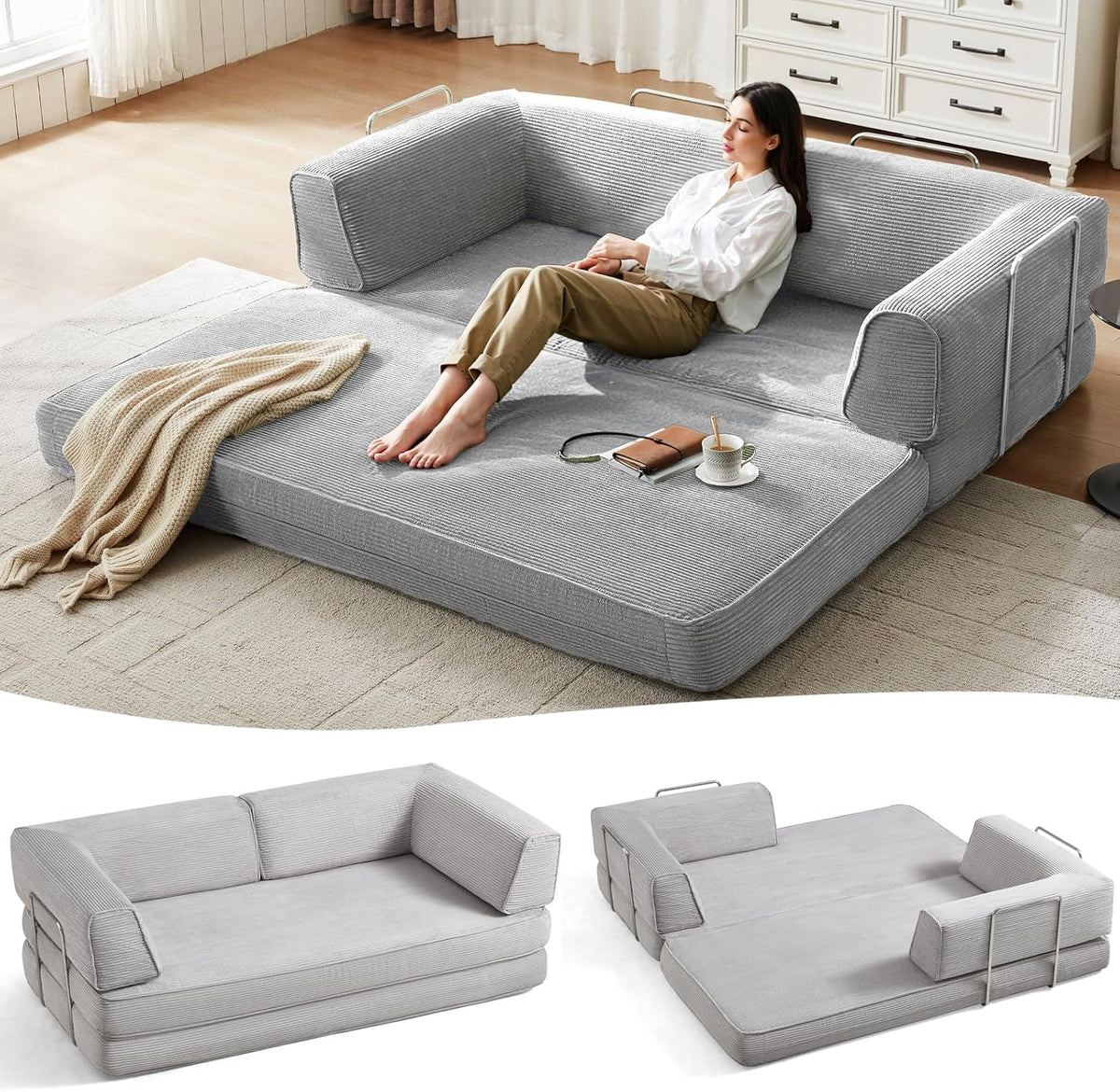 Fold Convertible Loveseat Sleeper 79", 2-Seat, Gray