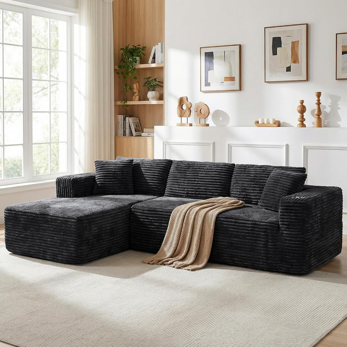 103" Modular Sectional Sofa for Small Spaces, No Assembly, Black