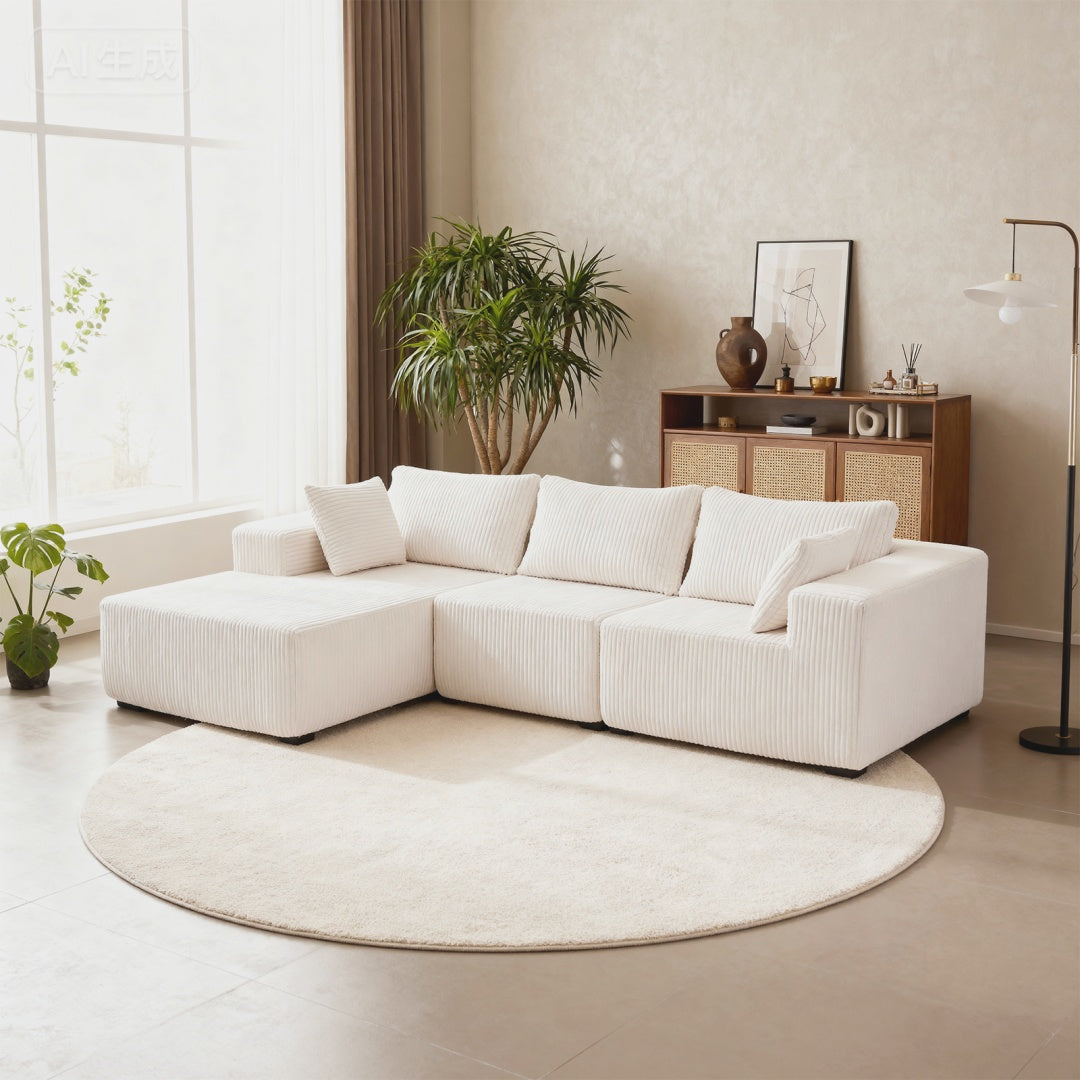 108-inch L-Shaped Sectional Sofa, Left Chaise, Beige