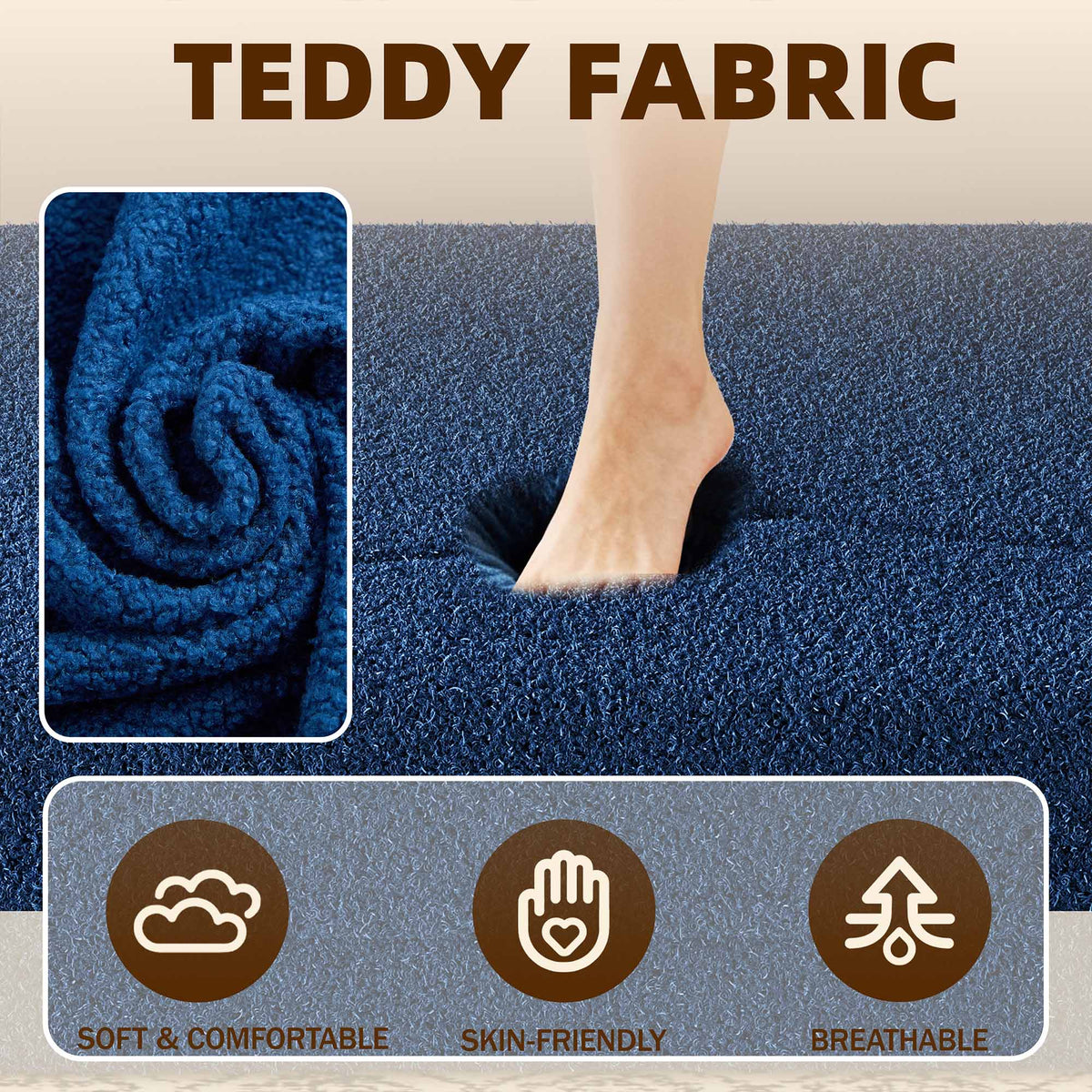 Full Size Boneless Couch Bed, 15" Convertible Folding Futon Sofa Bed with 2 Pillows, Teddy Fabric Foam Sleeper Couch, No Assembly, Blue