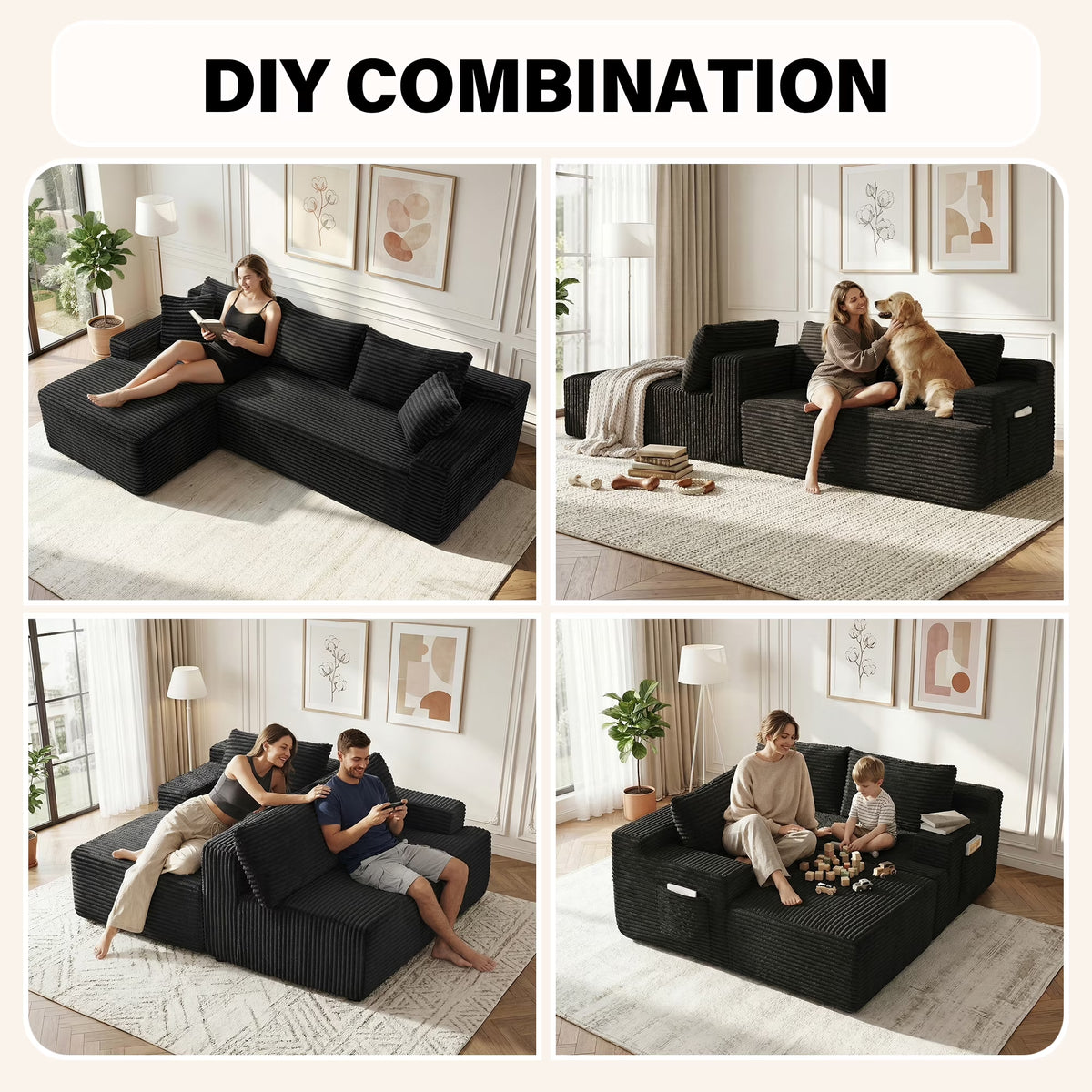 Aukfa 96" Boneless L-Shaped Sectional Sofa — Left-Facing Chaise