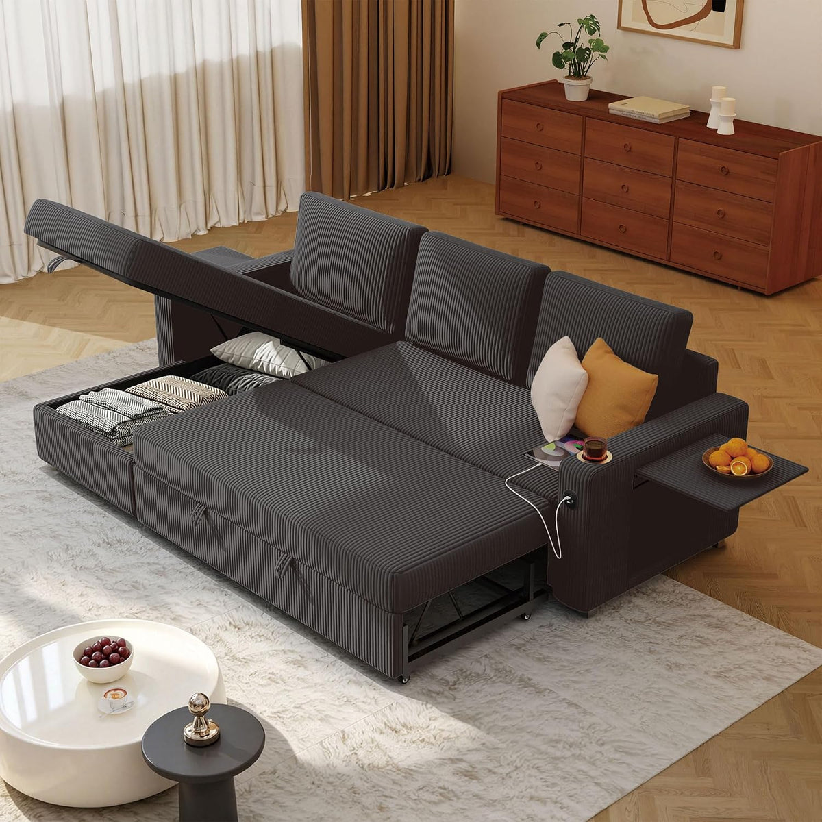 80" Sectional Sleeper Sofa Bed Pull Out Couches for Living Room