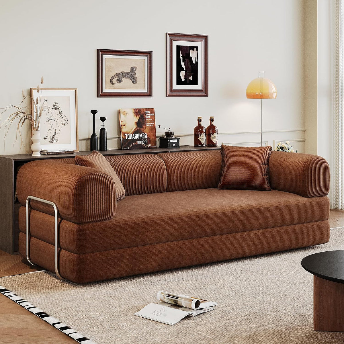 Drift Corduroy Sofa Bed with Support Rods 79", 3-Seat, Brown