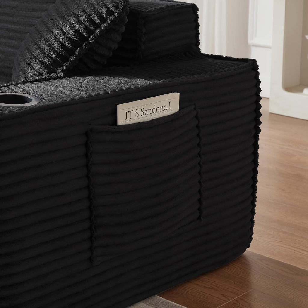 Cloud Loveseat Boneless Sofa Couch in a Box with Cupholders, Modern Corduroy Compressed Sofa for Living Room, 3 Seater High-Density Foam Couch with Pillows, No Assembly Required