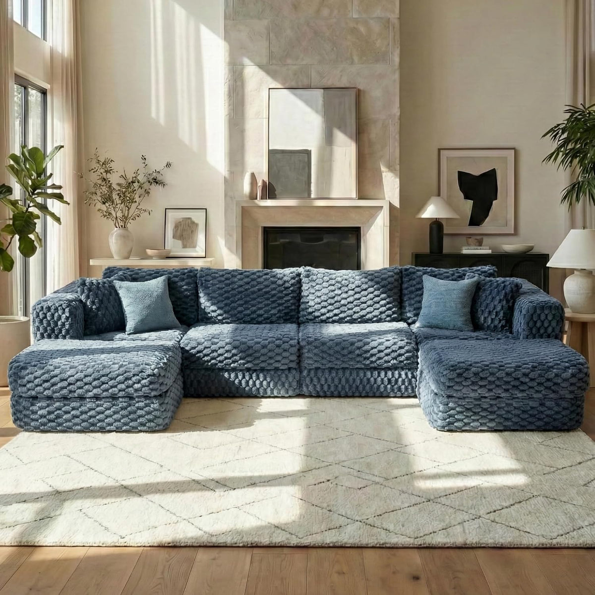 Summit Faux Fur U-Shaped Sectional 135.4", 4-Seat