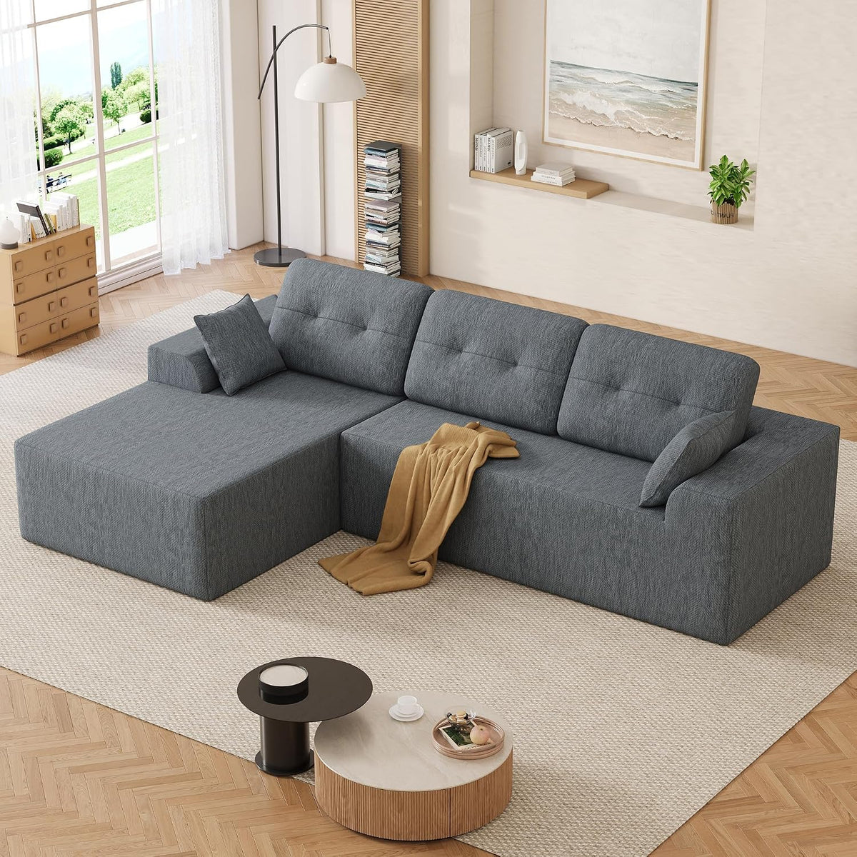 106" L-Shaped Modular Sectional Sofa, Boneless Cloud Couch