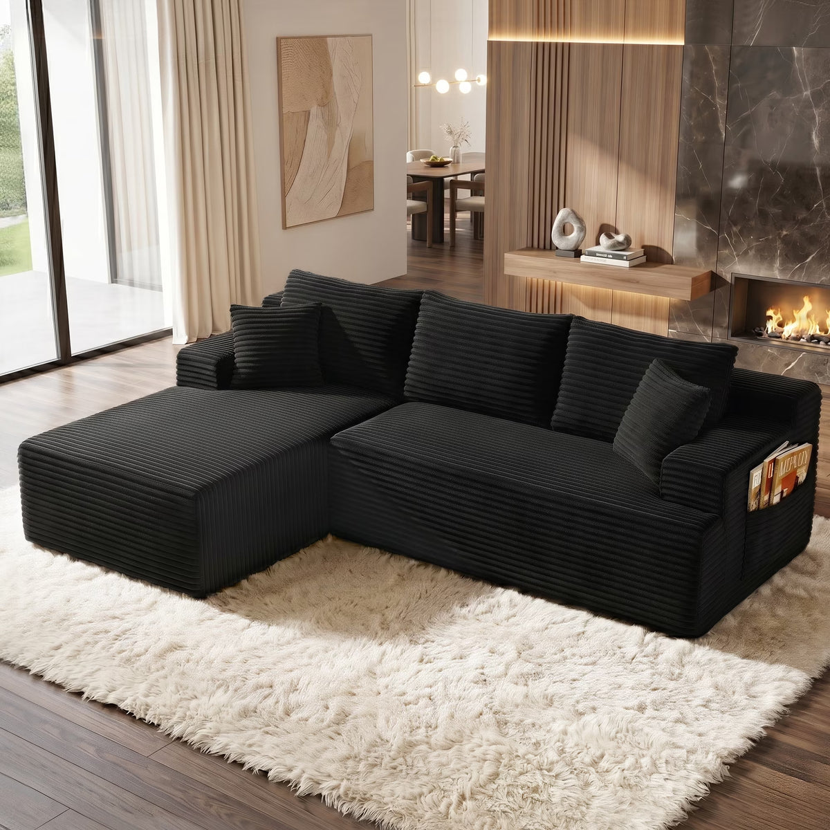 Aukfa 96" Boneless L-Shaped Sectional Sofa — Left-Facing Chaise