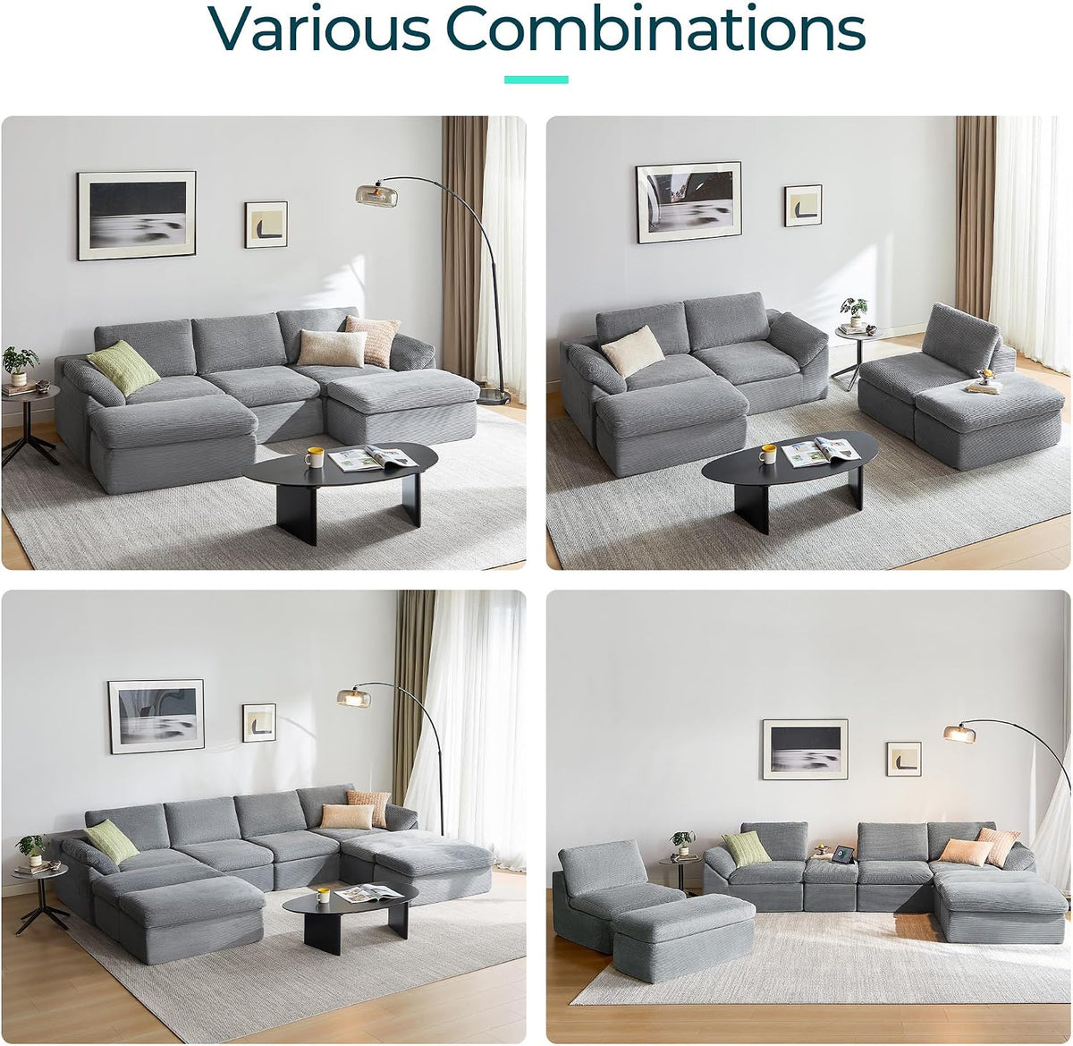 Modern Boneless Cloud Couch Set, Deep Seat Corduroy Secional Loveset Sofa Sets for Living Room, Apartment, Office, No Assembly Required, Grey