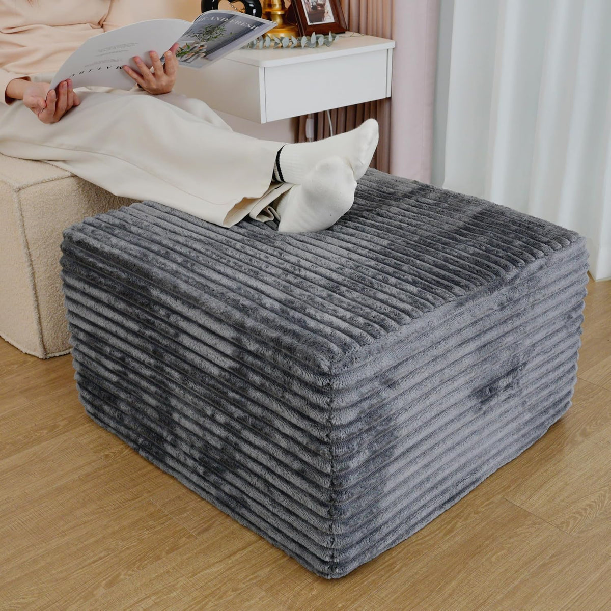 Corduroy Ottoman 25.6"