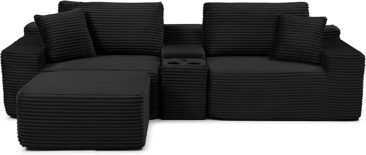Summit L-Shaped Sectional with Cup Holders & USB 111", 3-Seat, Jet Black