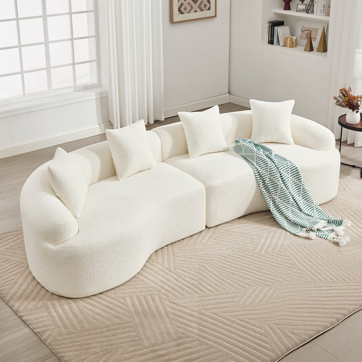 110-inch Curved Sectional Sofa, 4-Seat, White
