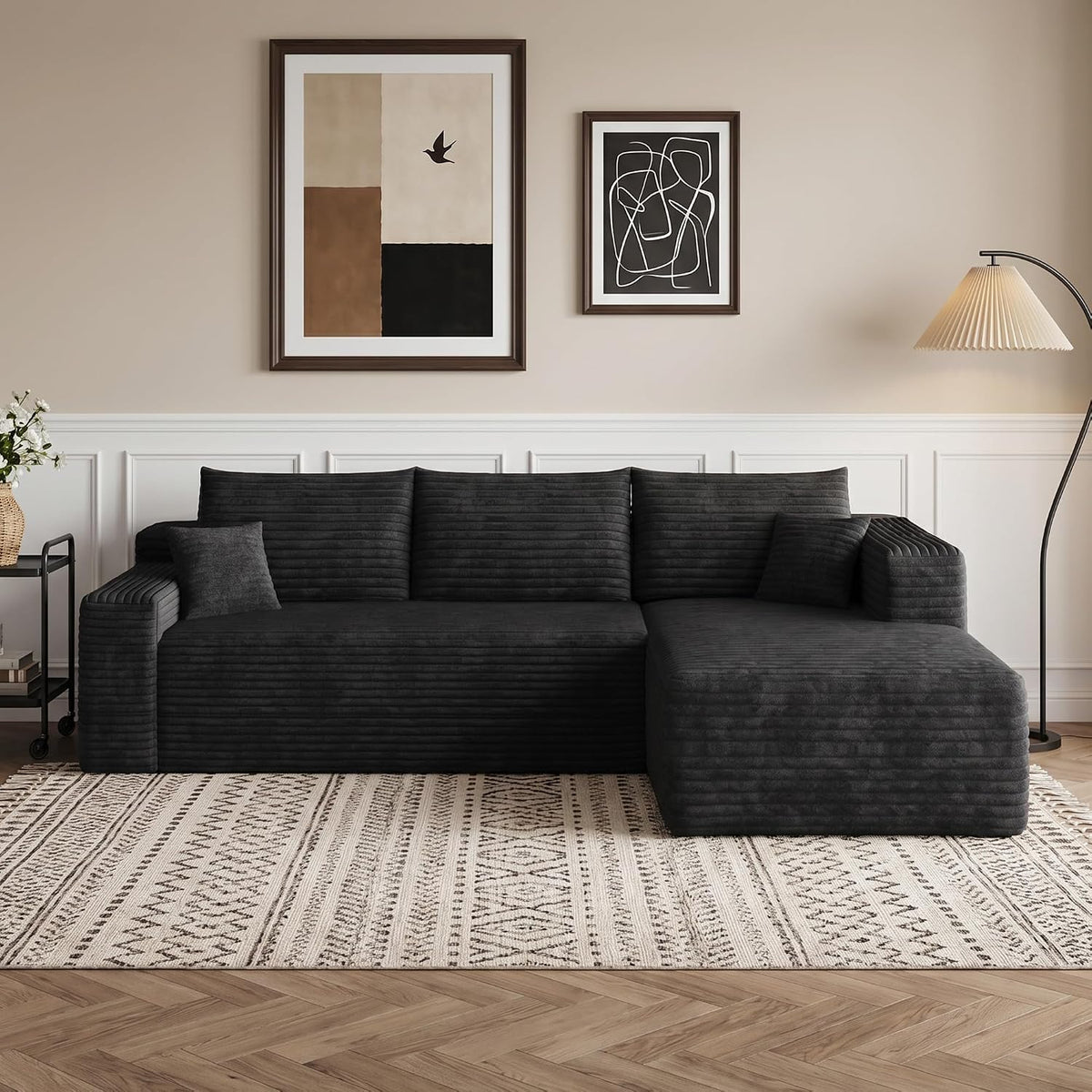 Nimbus Cloud L-Shaped Sectional 95", Right Chaise, 3-Seat, Black