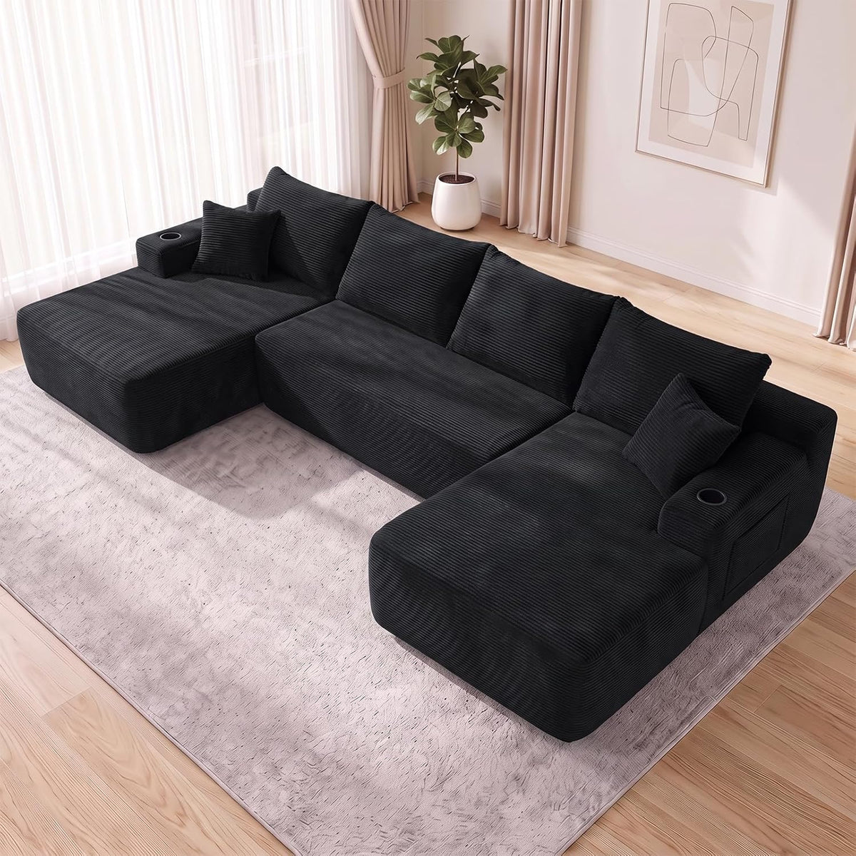 Summit U-Shaped Sectional with Double Chaise 126", 6-Seat, Black