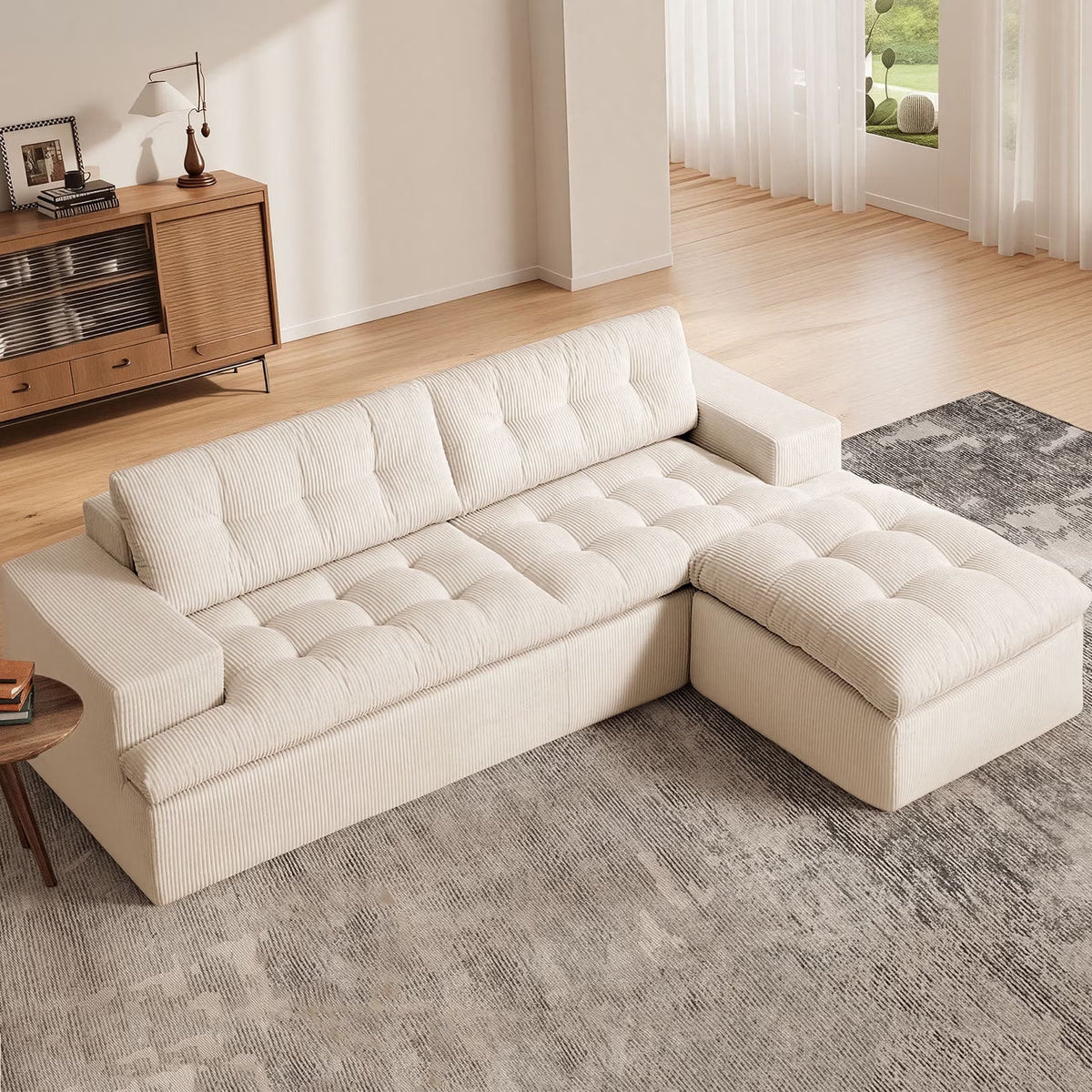 Cloud Sectional Sofa with Ottoman, 85" Modular L Shaped Couch, Fluffy Comfy Couches for Living Room, No Assembly, Beige