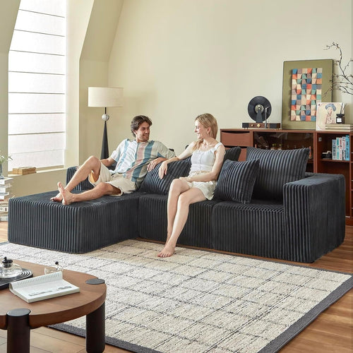 102" L-Shaped Corduroy Cloud Sofa Sectional for Living Room Grey