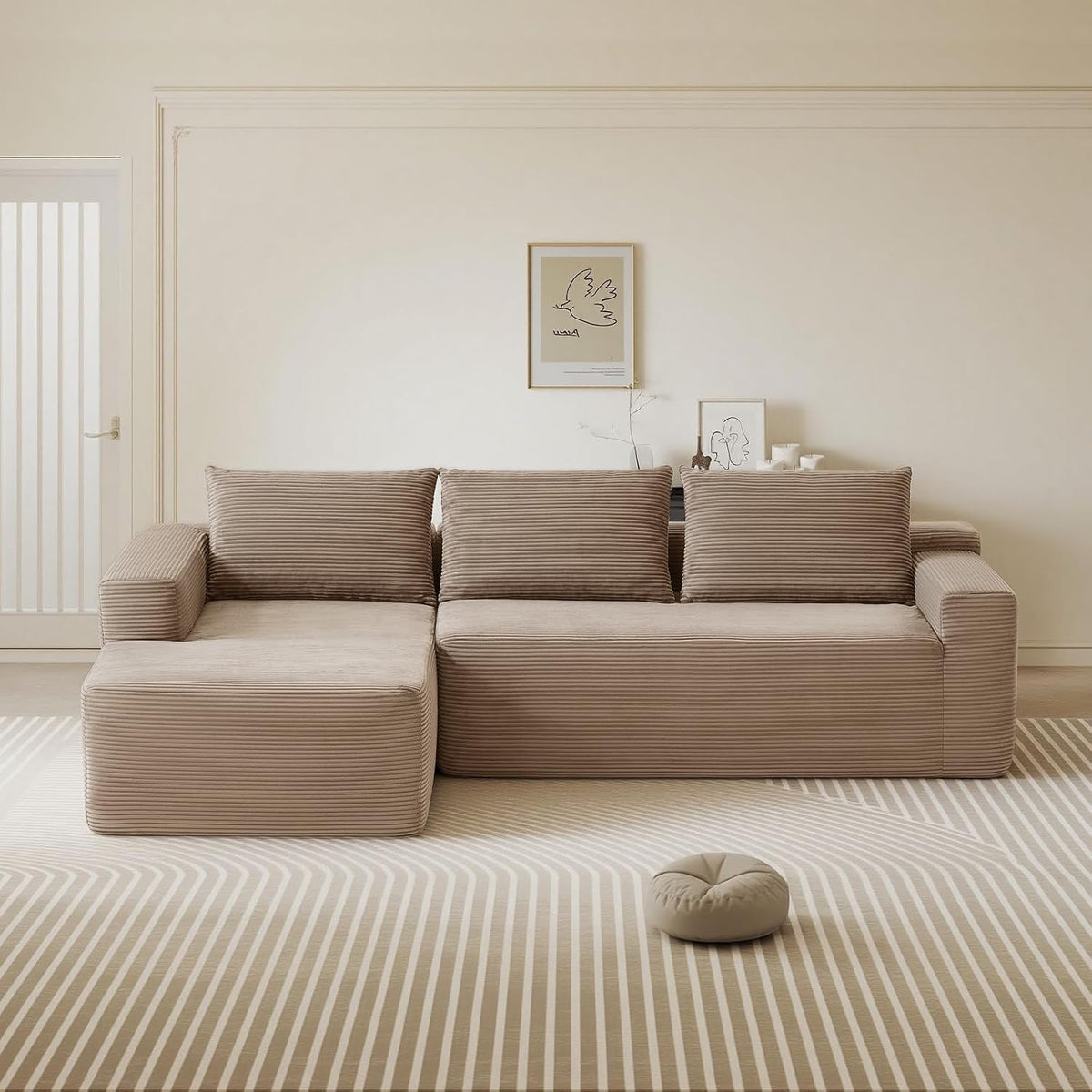 Echo Boneless L-Shaped Sectional 96.9", Left Chaise, 3-Seat, Camel