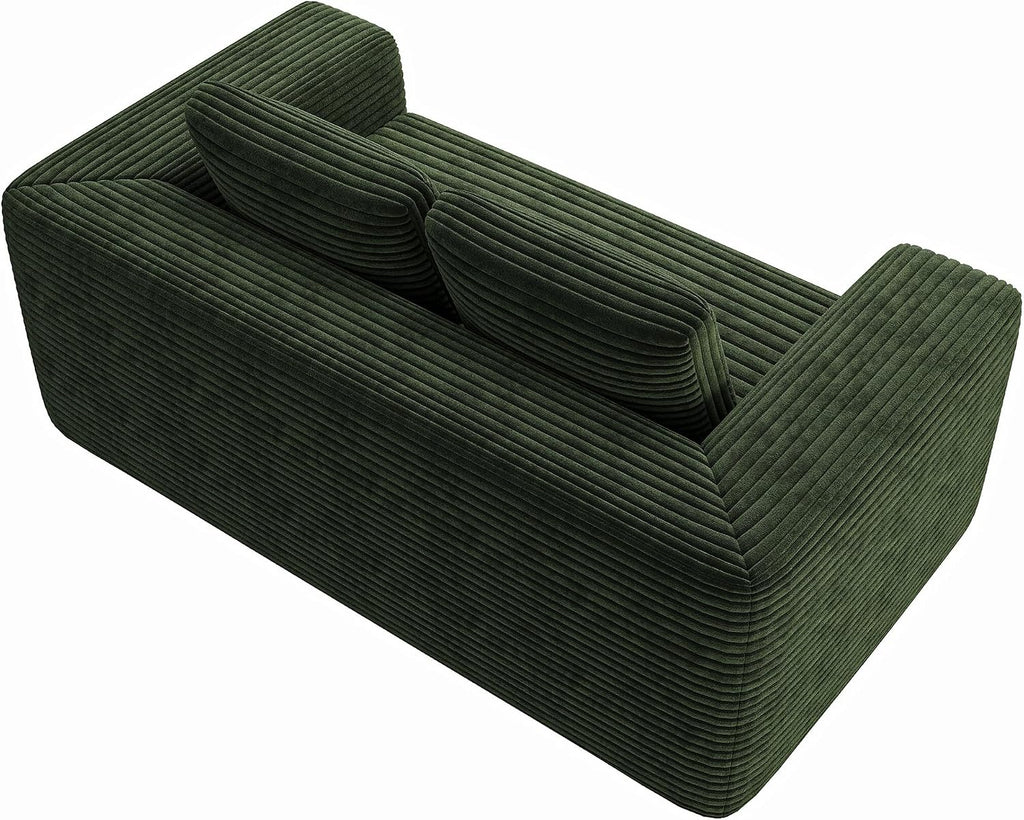 63" 2 Seater Boneless Sofa, Cloud Loveseat Sofa in a Box for Living Room, Corduroy Couch Memory Foam Couch No Assembly Needed Floor Sofa Lounge for Living Room Bedroom, Green