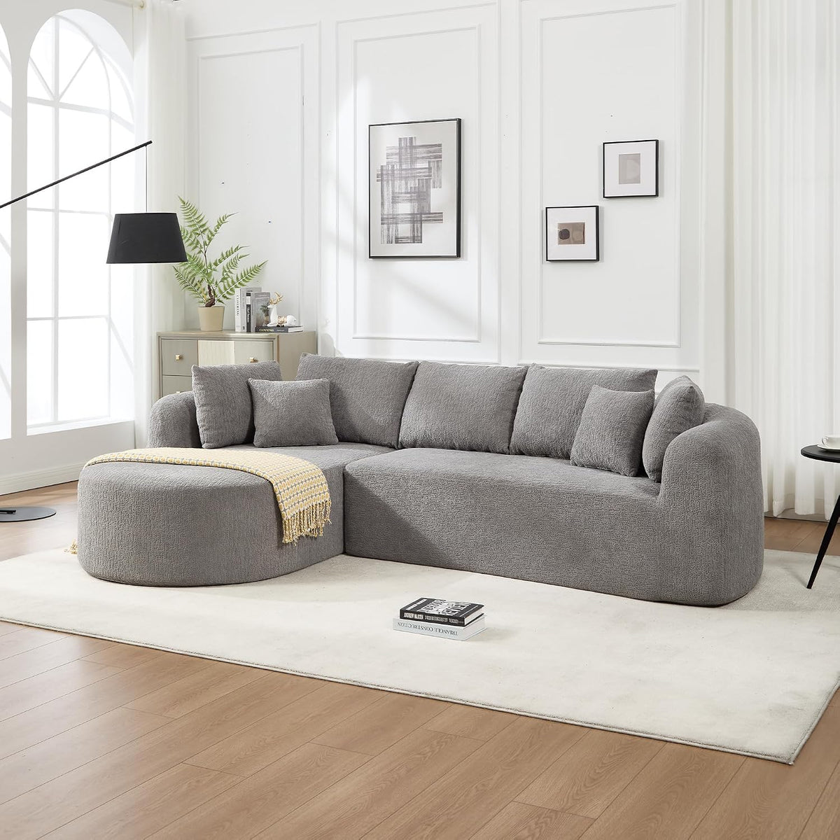 Brook Corduroy L-Shaped Sectional 109", 3-Seat, Light Gray