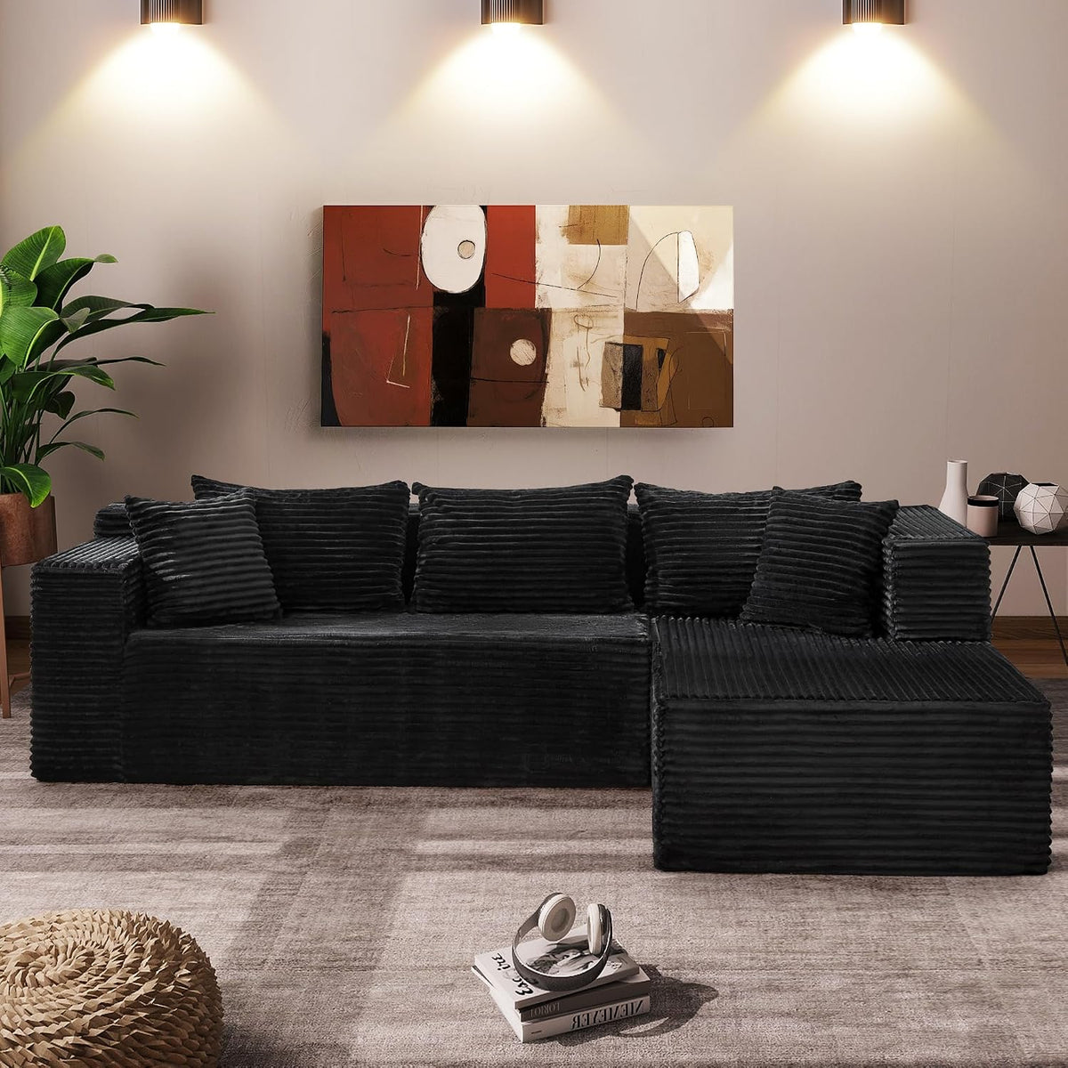 Nimbus Cloud L-Shaped Sectional 106", Left Chaise, 4-Seat, Black