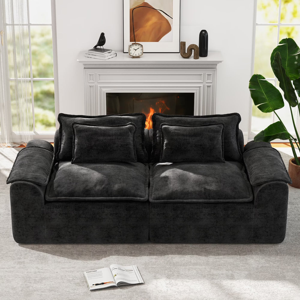 87" Cloud Sectional Couch Loveseat with Deep Seat 2-Seater with Removable Cover Large Sofa Couch for Living Room (Dark Grey, Loveseat Sofa)