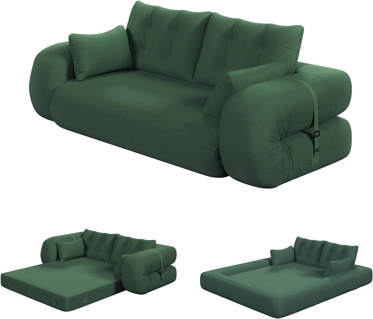 78.7 "Convertible Folding Sofa Bed, Human Dog Bed with 4 Pillows, Folding Floor Couch, Boneless Sofa in a Box for Living Room, Apartment, Guest Roomg (Green)