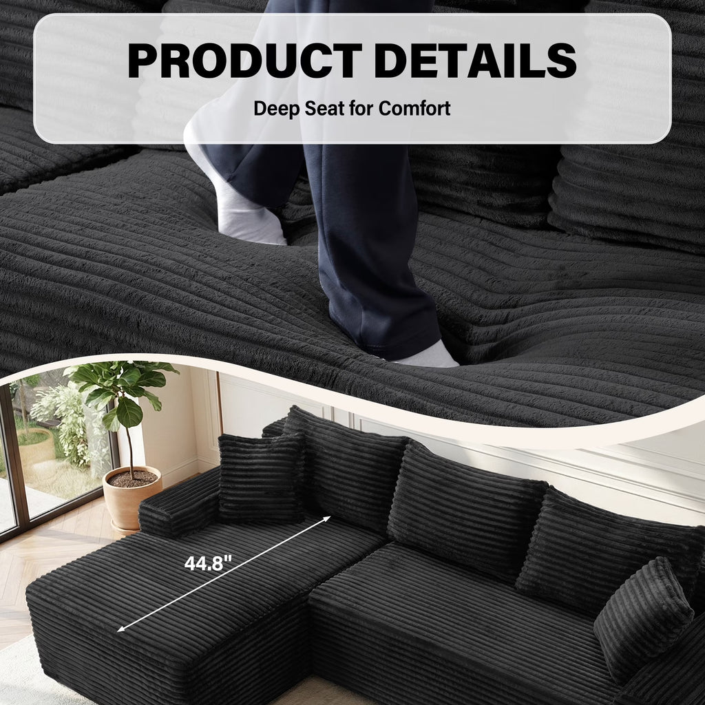 Aukfa 96" Boneless L-Shaped Sectional Sofa — Left-Facing Chaise