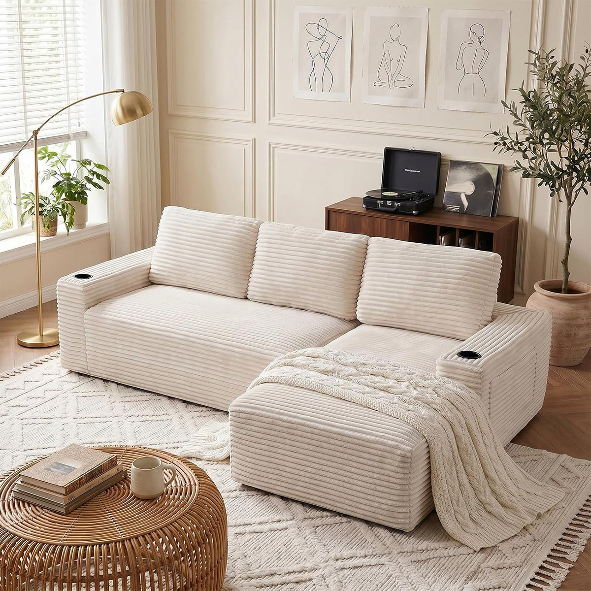 Echo Boneless L-Shaped Sectional 104", Right Chaise, 4-Seat, White