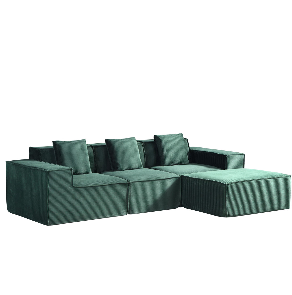 CozyForm Sectional Sofa, 4-Seat, Ottoman, Dark Green