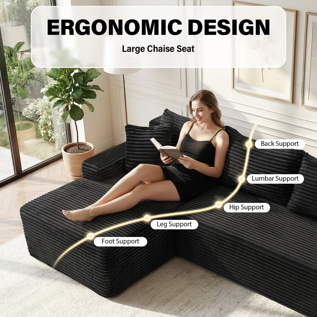 Aukfa 96" Boneless L-Shaped Sectional Sofa — Left-Facing Chaise