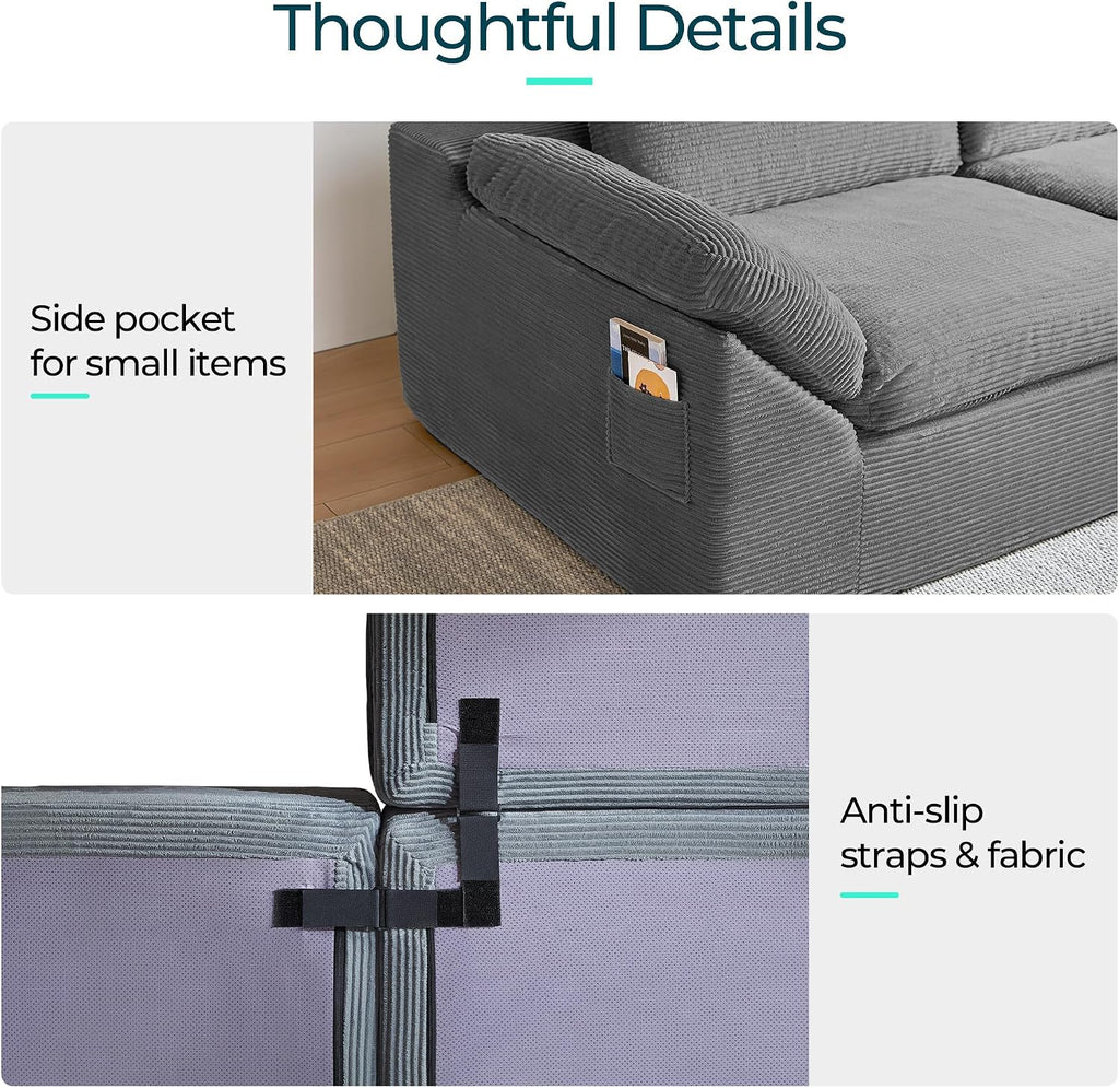 Modern Boneless Cloud Couch Set, Deep Seat Corduroy Secional Loveset Sofa Sets for Living Room, Apartment, Office, No Assembly Required, Grey
