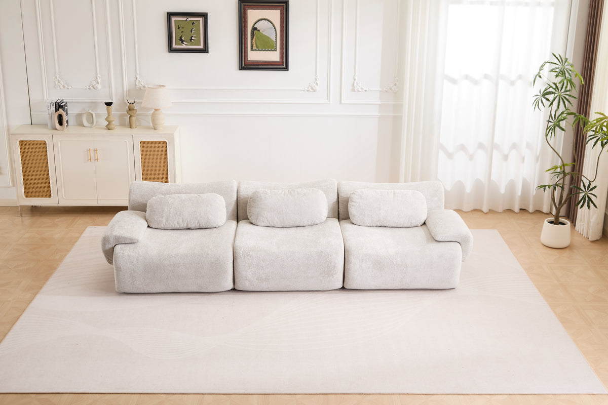 114" Wave Modular Floor Sofa Bed, Faux Rabbit Velvet, 3-Seat