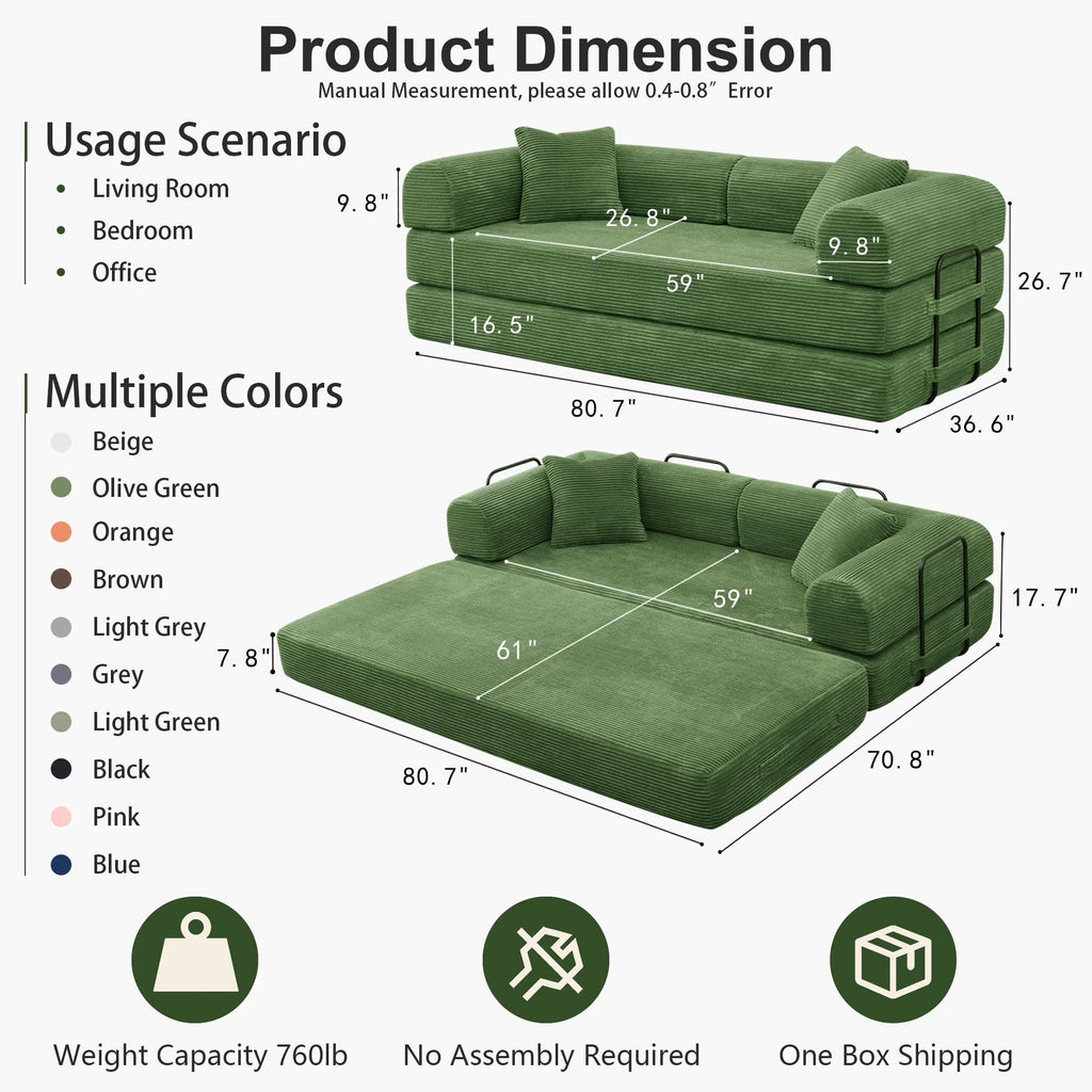 Holaki Convertible Boneless Sofa Bed — 63" / 78"
