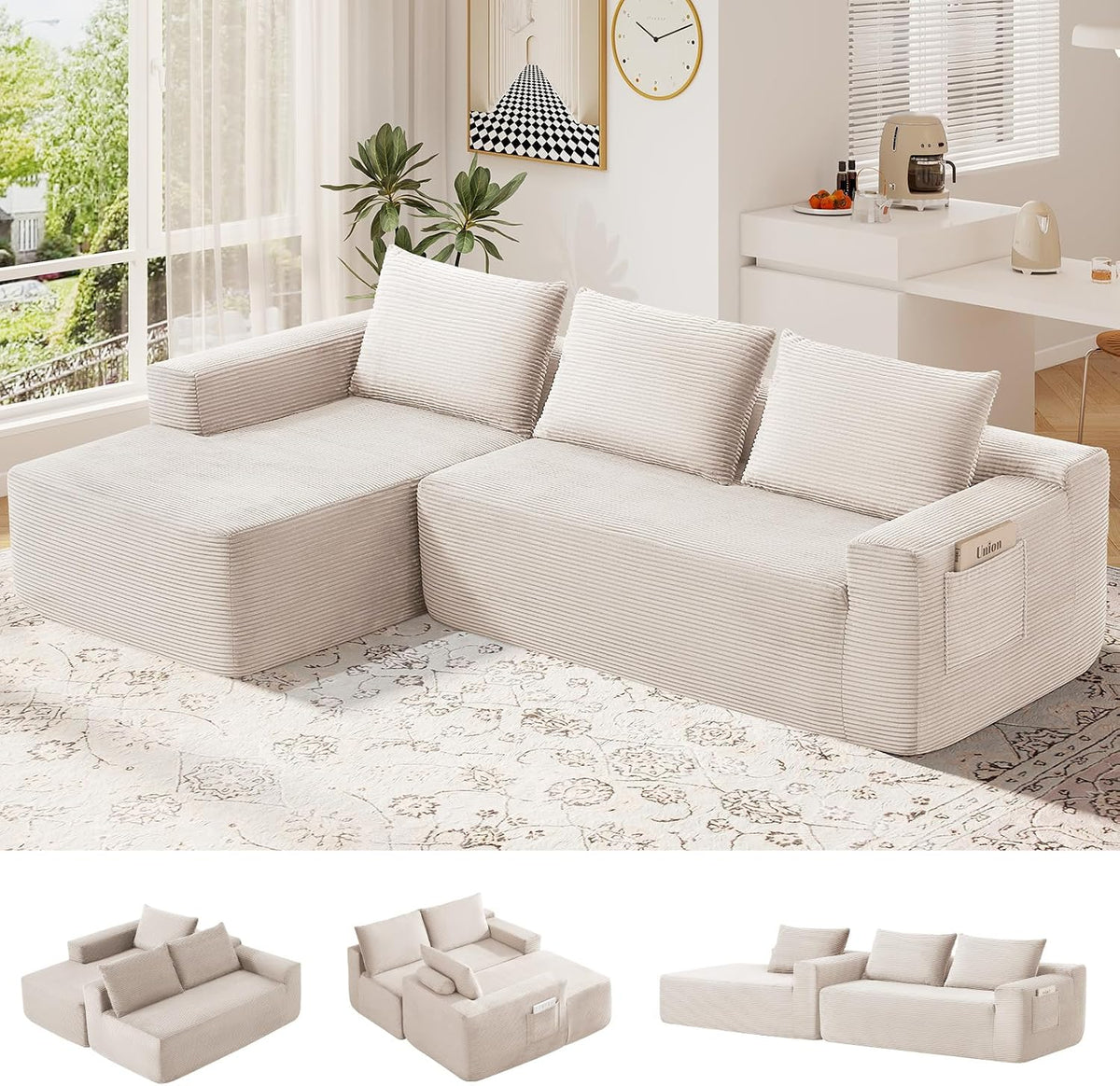 Terra Modular Sectional 97", 4-Seat, White