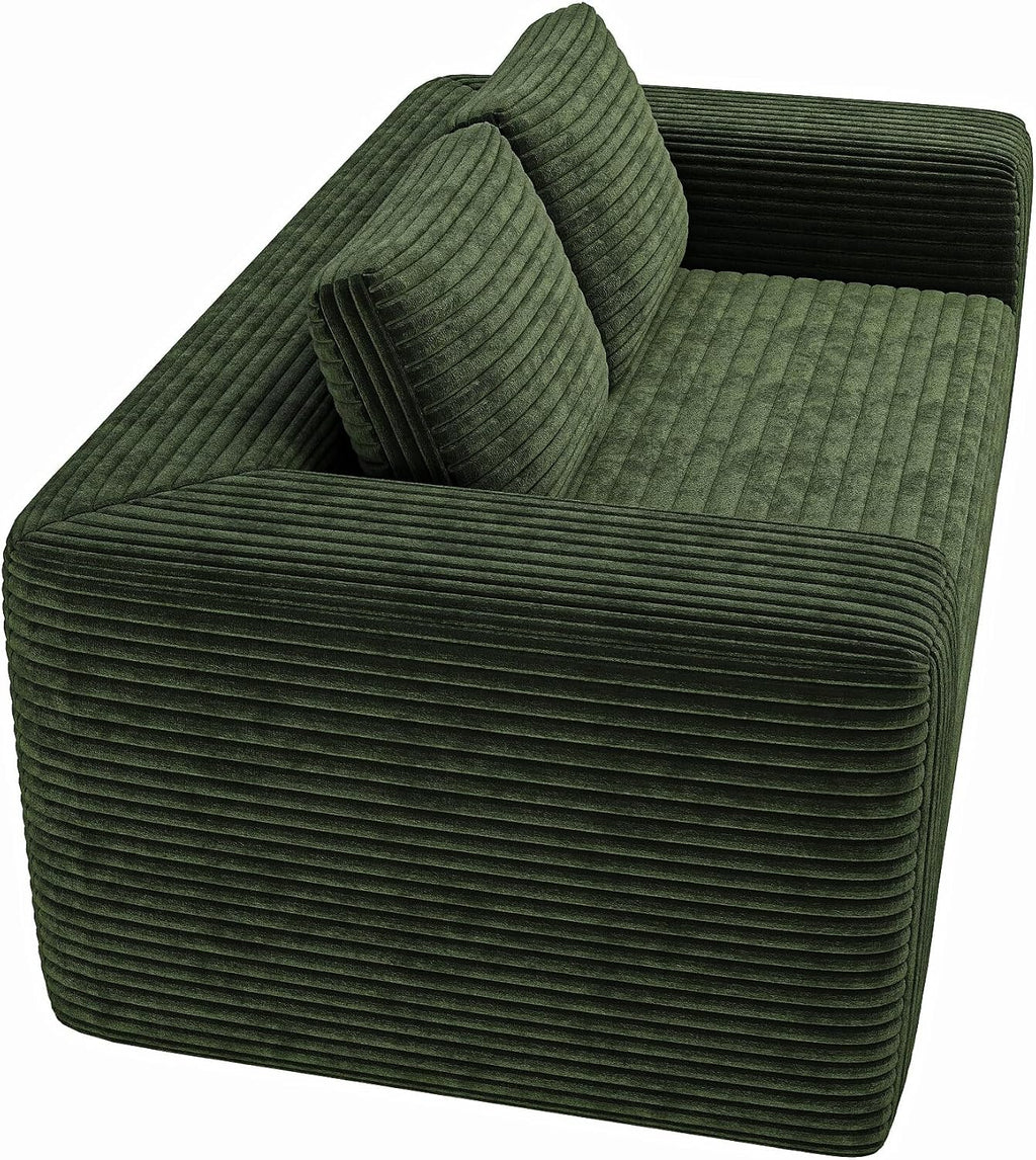 63" 2 Seater Boneless Sofa, Cloud Loveseat Sofa in a Box for Living Room, Corduroy Couch Memory Foam Couch No Assembly Needed Floor Sofa Lounge for Living Room Bedroom, Green