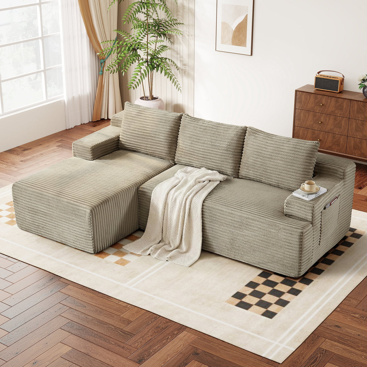Aukfa 96" Boneless L-Shaped Sectional Sofa — Left-Facing Chaise