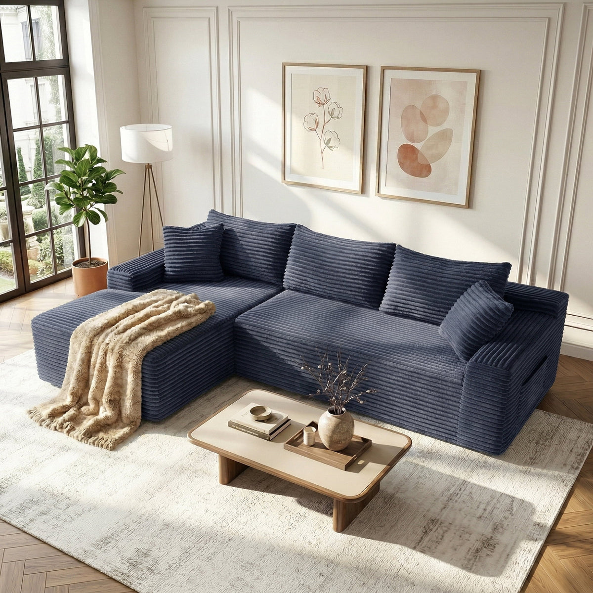 Aukfa 96" Boneless L-Shaped Sectional Sofa — Left-Facing Chaise