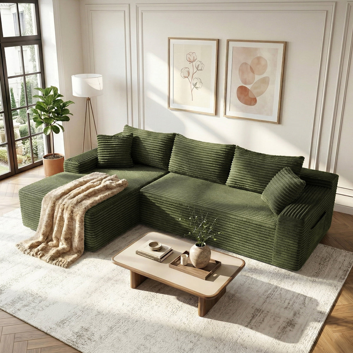 Aukfa 96" Boneless L-Shaped Sectional Sofa — Left-Facing Chaise
