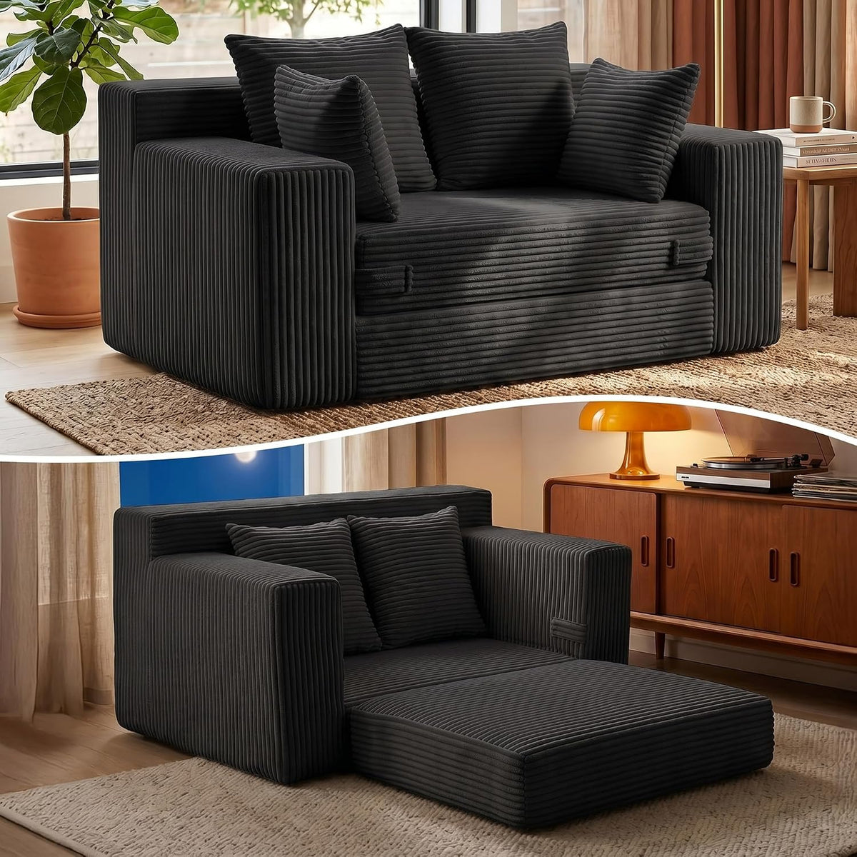 Mini Convertible Couch, 2-Seat, Black