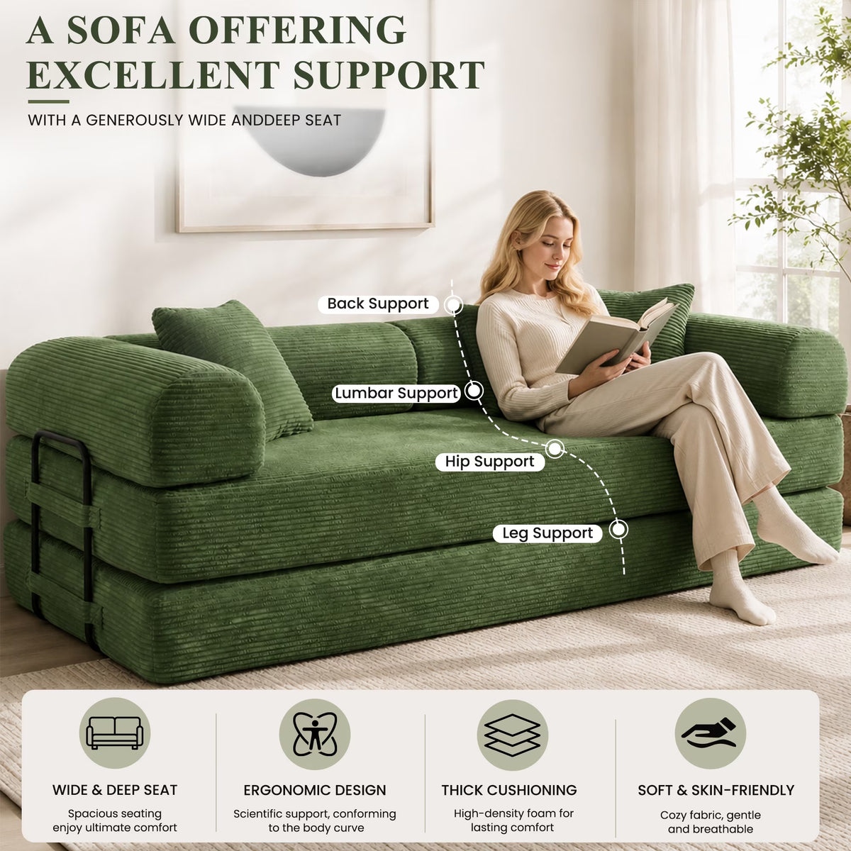 Holaki Convertible Boneless Sofa Bed — 63" / 78"