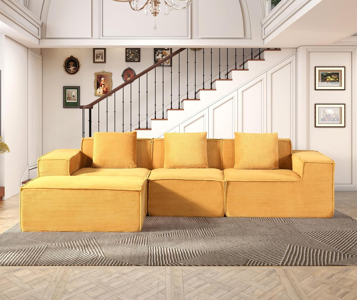 Terra L-Shaped Sectional with Ottoman 112", 4-Seat, Ginger Yellow