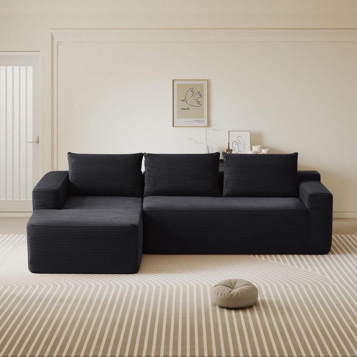 Echo Boneless L-Shaped Sectional 96.9", Left Chaise, 3-Seat, Black
